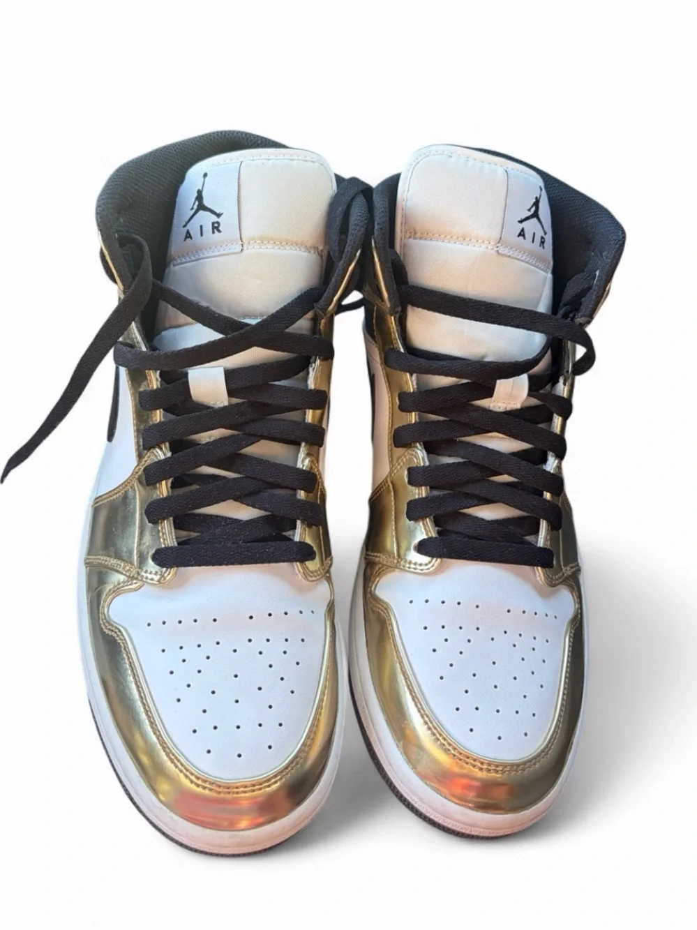Jordan Metallic Gold and White High-Top Sneakers